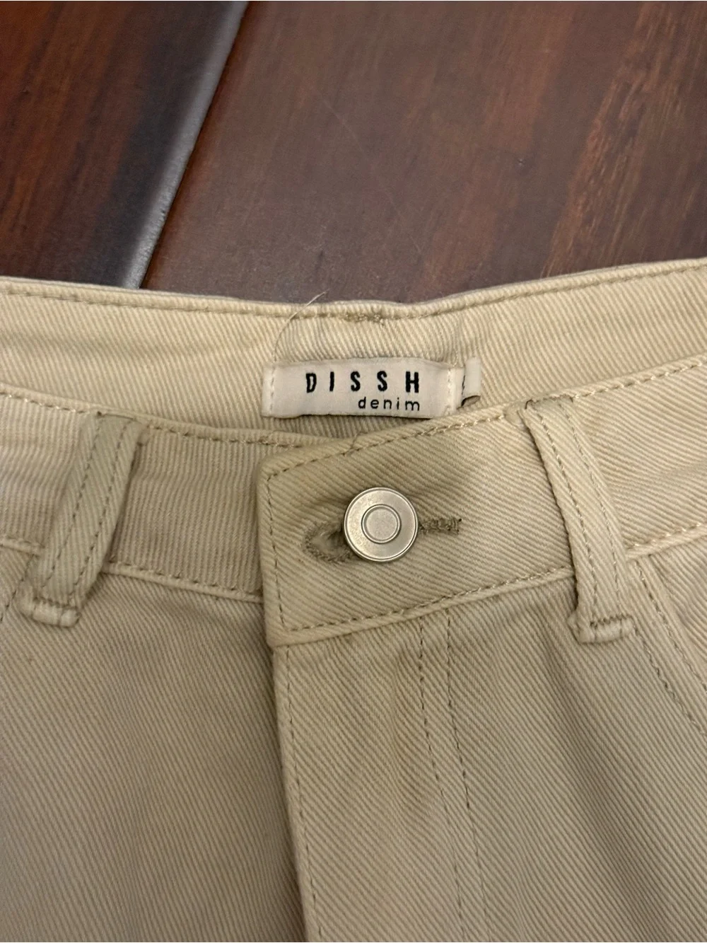 DISSH Cream High-Rise Frayed Hem Denim Shorts